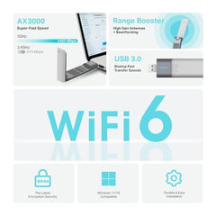 TP-Link AX1800 Wi-Fi 6 Dual Antennas High Gain Wireless USB 3.0 Adapter, Dual-Band, Auto Driver, MU-MIMO, Low- Latency, 1-Meter Cable, Supports Windows 10/11, Highly Secure WPA3 (Archer TX20U Plus)