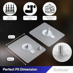 Solitude 20 Pieces Self Adhesive Screw Hangers | Nail Free Wall Hooks for Hanging Picture Frames, Wall Clocks, and Mirrors | Heavy Duty No Drilling Sticky Hooks for Home and Office