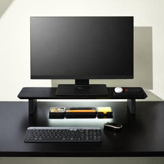 carpentray Wooden Computer Long Monitor Stand, Monitor Riser Desk Shelf Desktop Legs Stand TV Laptop Riser with Keyboard Storage Desk (Walnut (80cm, Black Legs)