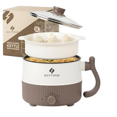 SKYTONE Multipurpose Electric Kettle With Ceramic Coating 1.5L | Non-Stick Cooker For Boil, Steam, Fry, Saute | Multi Cooker Kettle For Water, Milk, Egg, Tea, Soup, Babyfood, Rices (Beige)