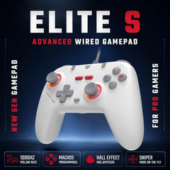 EvoFox Elite S Advanced Wired Gaming Controller for PC, 1000Hz Polling Rate, Hall Effect Joysticks, Programmable Macro Buttons, Sniper Mode & Turbo Mode, Dual Vibration, RGB Lighting, 1.8m Cable, Grey