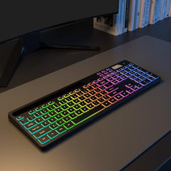 Soueto Wireless Keyboard with RGB Backlit, Phone Holder for Mac/PC, Black