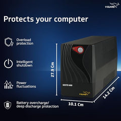 VGUARD UPS Sesto 600-600VA | AVR-enabled UPS with generator compatibility, battery protection, cold start facility and 10-15 min backup
