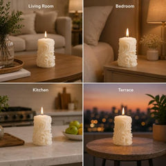 Decorative Fragrance Candle with Raised 3D Ivory Swirl Pillar Artwork | Long Burning Scented Candle for Home Décor, Living Room, Bedroom, Meditation Space, Table Decoration & Gift