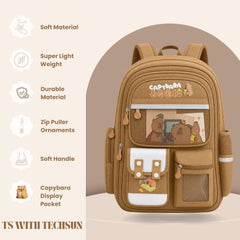 TS WITH TECHSUN College Laptop Backpack for Women & Teens with Zipper Pouch | School Bag for Girls 13-14 Years | 18 Inch Book Backpack | Travel School Bag, Tuition, Coaching (CAPYBARA - BROWN)