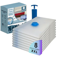 25 Pack Vacuum Storage Bags, Compression Space Saver Bags for Comforters, Blankets and Clothes, Durable Seal, Puncture Resistant, Safe Poly Material, Preserves and Protects, Hand Pump Included