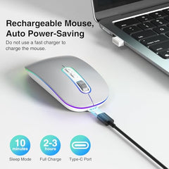 cimetech Wireless Bluetooth Mouse, Slim Rechargeable Mac Mouse, Computer Mice with Dual Mode (Bluetooth 5.1 and 2.4G), Compatible with iPad, Laptop, Mac, Windows (Silver)