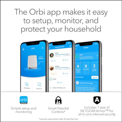NETGEAR Orbi Whole Home Tri-Band Mesh WiFi 6 System (RBK652S) – Router + 1 Satellite Extender - Security Features - Coverage up to 3,500 sq. ft., 40 Devices - AX3000 (up to 3Gbps)