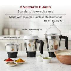 Butterfly Jet Elite 750 Watt Mixer Grinder with 3 Jars | 3 Leakproof Stainless Steel Jars | ABS body | Grey | 2 Years Manufacturer's Warranty