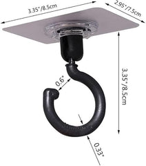 Heavy Duty 360° Rotating Self Adhesive Ceiling Hooks – No Drill, Waterproof Sticky Hooks for Hanging Plants, Wind Chimes, Lights & Mosquito Nets (360° Rotating Ceiling Hooks Pack of 5) (BLACK)