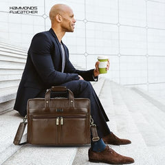Hammonds Flycatcher Genuine Leather 15.6 Inch Laptop Office Bag for Men | 15.6” Padded Laptop Sleeve| 3 Zip Pockets| Detachable & Adjustable Strap| Pen,Wallet & Mobile Pocket |Durable|1 Year Warranty