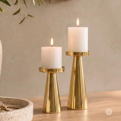 Behoma Handcrafted Golden Tea Light Candle Holders Set of 2 | Premium Metal & Glass Candle Stand | Centerpiece for Living Room, Coffee Tables & Home Decor Gift (Candles Not Included)