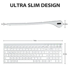 iClever Wireless Keyboard & Mouse Combo GK03-2.4G Portable Wireless Keyboard Mouse with Rechargeable Battery, Ergonomic Design, Full Size, Slim & Thin, Stable Connection, Adjustable DPI, Silver/White
