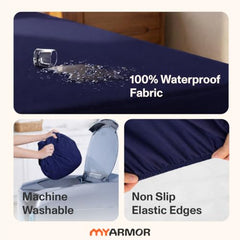 MY ARMOR Waterproof Mattress Protector King Size, 78x72, 6.5x6 feet, Double Bed Protector Sheet Cover, Breathable and Hypoallergenic Ultra Soft Fitted Terry Cotton Feel Fabric, Elastic Skirting, Grey