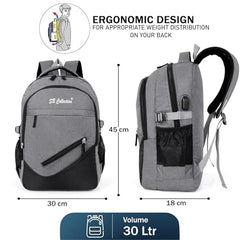 S.B. Collection Bags Unisex Usb Waterresistance Office/Business/College Daily Use Helping hand Backpack 32L Laptop Backpack (Grey Pro Plus)