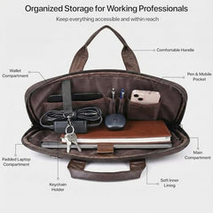 RIONTO Elite Vegan Leather Laptop Bags for Men Office Use | Upto 15.6 inch | Expandable Bottom | Mobile & Pen Compartment with Multiple Organizers | Professional Office Bag for Man & Women - Tan