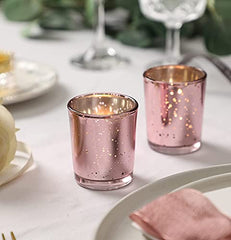 The Purple Tree Rose Gold Mercury Votive Tealight Candle Holders for Diwali and Christmas (Pack of 6) - Corporate Gifts, Home Decor, Decoration - Glass