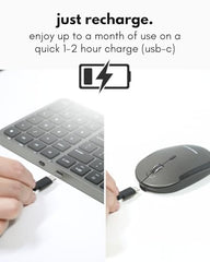 Macally Bluetooth Mac Keyboard and Mouse - Compact (2 Zone) Layout with Number Pad - Multisync, Rechargeable - Wireless Apple Keyboard and Mouse Combo for Mac, MacBook, iPad, iPhone - Silver