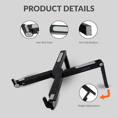 Tukzer (Imported Foldable Laptop Stand Riser for Laptop, MacBook, Notebook & Tablets up to 17 Inch, 7 Level Height Angle Adjustment, 2X Stronger M-Shape Aluminum Silicone Pads Air Ventilation-Black