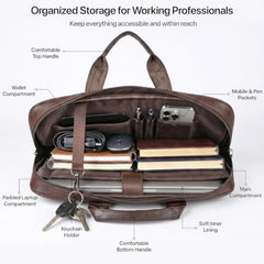 RIONTO Elite Vegan Leather Laptop Bags for Men Office Use | Upto 15.6 inch | Expandable Bottom | Mobile & Pen Compartment with Multiple Organizers | Professional Office Bag for Man & Women - Tan