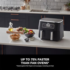 Ninja Foodi Dual Zone Air Fryer AF300IN| 7.6L Dual Drawer Air Fryer| Max Crisp 240°C| 6 Cooking Functions – Air Fry, Roast, Bake, Reheat & Dehydrate| Variable Airflow 1200–2600 RPM|PTFE/PFOA/PFASFree