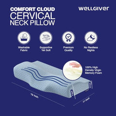 WELLGIVER Cervical Butterfly Pillow | Orthopedic Memory Foam for Neck & Shoulder Pain | Ergonomic Contour Design | Dual Height Support | Side Sleeper Pillow with Arm Rest - Pack of 1