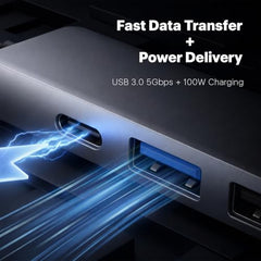 Amkette 8-in-1 Plus (A+C) USB Hub for Laptop, USB Hub Type C with USB 3.0, SD/TF Card Reader, 3.5mm Audio Jack, External HDD Support, Type C Hub Compatible with Windows, macOS & Linux