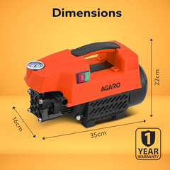 AGARO Supreme High Pressure Washer, Car Washer, 1800 Watts Motor, 120 Bars, 6.5L/Min Flow Rate, 8 Meters Outlet Hose, Portable, Car, Bike & Home Cleaning,Orange
