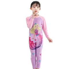 SYGA Children's Swimsuit Long Sleeve Yellow Hair Barbie Mermaid-XL size Perfect for kids Age 7-8 years old (Purple)