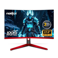 FRONTECH Ultima Series 24 Inch Curved LED Monitor, Refresh Rate 100Hz, 3500R Curve, Full HD 1080p, Built in Speaker, Bezel Less Design, HDMI & VGA Ports, 3 Years Warranty (MON-0088, White)