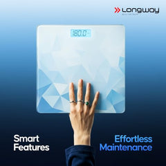 Longway Weight Machine for Home | Digital Bathroom Scale for Human Body Weight Measurement | Extra Thick Tempered Glass with LCD Display | 3 Years Warranty (Blue | Max Weight 180Kgs | Sapphire)