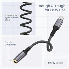 Type C to 3.5mm Audio Jack Connector with DAC Headphone Converter Adapter Compatible with iPhone 15 Pro Max/15Pro/15Plus Series/Galaxy/OnePlus/Google/Nothing & Other Type C Phones, Warranty