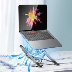 OBOE Aluminium Laptop Stand Six Level Adjustable Height with Cooling Fan Lightweight Portable Mini Laptop PC Tablet Holder Anti-Slip Design Mounting Bracket (Grey)