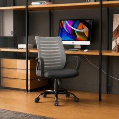 CELLBELL Desire C104 Mesh Mid Back Chair | Ergonomic Office, Study, Revolving, Computer Chair for Work from Home Heavy Duty Metal Base, Seat Height Adjustable (Black)