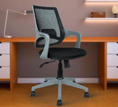 MRC Mono Ergonomic Office Chair (Mid-Back) – Revolving Breathable Mesh Desk Chair for Work from Home & Study–Lumbar Support & Heavy Duty Nylon Base (Grey & White)