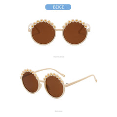 SYGA Children's Cute Flower Mirror Retro Round Fashionable UV - Protection Sunglasses 4 to15 years old Kids (Blue)