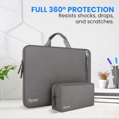 Dyazo 15.6 Inch Laptop Sleeve with Charger Pouch | Front Pocket with Handle Water Resistant Sleeve Case | Compatible for MacBook, HP, Dell, Acer, Asus, Microsoft, Samsung and Other Notebooks (Grey)