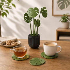 Pack of 1 Monstera Leaf Coaster Set with Pot | Artificial Plants with Pot | Home decore | Multi-Purpose Heat Resistant Coasters & Table Trivets for Personal/Office/Home/Restaurant (1)
