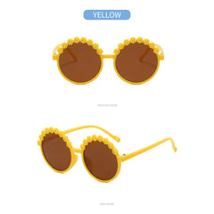 SYGA Children's Cute Flower Mirror Retro Round Fashionable UV - Protection Sunglasses 4 to15 years old Kids (Blue)
