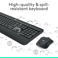 Logitech MK540 Advanced Wireless Keyboard and Mouse Combo for Windows, 2.4 GHz Unifying USB-Receiver, Multimedia Hotkeys, 3-Year Battery Life, for PC, Laptop - Black
