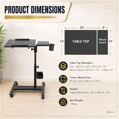 Isomars Multipurpose Laptop Table Study Desk, Lockable Wheels, & Height Adjustable for Breakfast Table, WFH & Online Classes Made in India (White)