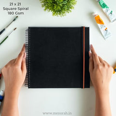 MENORAH - Artist Square Sketch Book - 180 GSM - Square Drawing Book - (100 Pages/50 Sheets) - Hard Metal Spiral Bound - (15.0 cm x 15.0 cm) - Pink