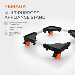 Yemark Heavy Duty Washing Machine Trolley Stand 40-64 cm | Adjustable Appliance Base with Wheels & Lock | Anti-Slip Refrigerator Stand for Fridge, Cooler, Dishwasher & Washing Machine