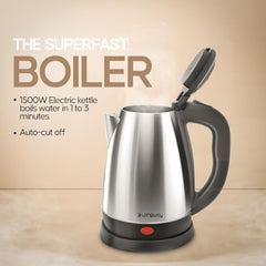 Longway Kestro 2 Liter Electric Kettle with Stainless Steel Body for Boiling (Black & Silver, 1500 Watt)