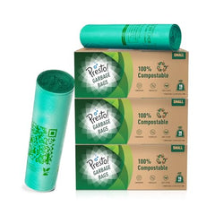 Presto! Amazon Brand - 100% Compostable Garbage Bags | Medium (M) | 45 Counts | 15 Bags X 3 Packs | 19 x 21 Inches | Strong and Durable | For Dry and Wet Waste, Green