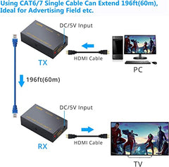 MICROWARE HDMI Extender, HDMI to RJ45 Network Cable Extender Converter Repeater Compatible with 5e / 6 1080p up to 60m HDTV HDPC PS4 STB 4K 2K (60 Meter)