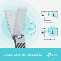 TP-Link AX1800 Wi-Fi 6 Dual Antennas High Gain Wireless USB 3.0 Adapter, Dual-Band, Auto Driver, MU-MIMO, Low- Latency, 1-Meter Cable, Supports Windows 10/11, Highly Secure WPA3 (Archer TX20U Plus)