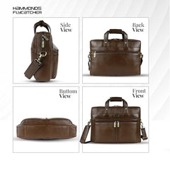 Hammonds Flycatcher Genuine Leather 15.6 Inch Laptop Office Bag for Men | 15.6” Padded Laptop Sleeve| 3 Zip Pockets| Detachable & Adjustable Strap| Pen,Wallet & Mobile Pocket |Durable|1 Year Warranty