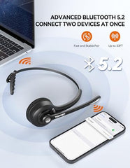 TECKNET Bluetooth Headset, Wireless On-Ear Headphones with Noise Cancelling Microphone, HS004, Black & White