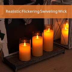 Flameless LED Pillar Candle Set of 2 | Acrylic Fiber Glass | Dancing Faux Wick | Remote Control with Battery Operated 3 AA | Home Décor & Gifting | 3" D x 6" H | Red